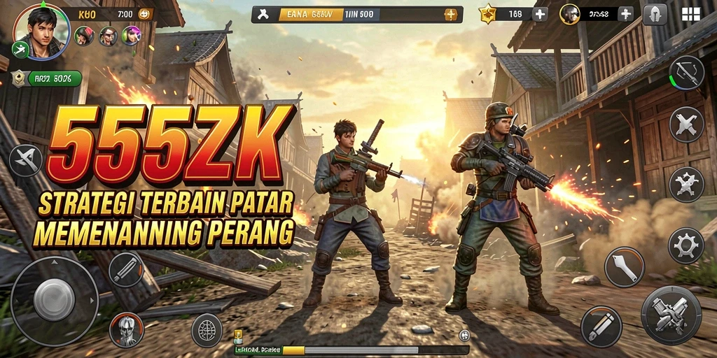 Tangkapan layar gameplay 555ZK menampilkan pertempuran strategis mendebarkan.