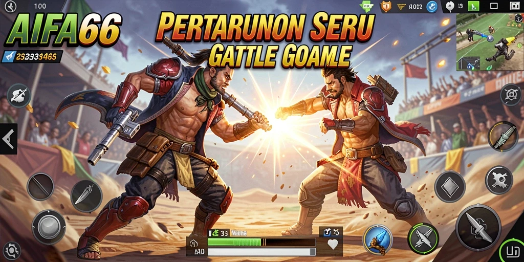Screenshot gameplay AIFA66 menunjukkan pertarungan intens dalam arena Battle Royale.