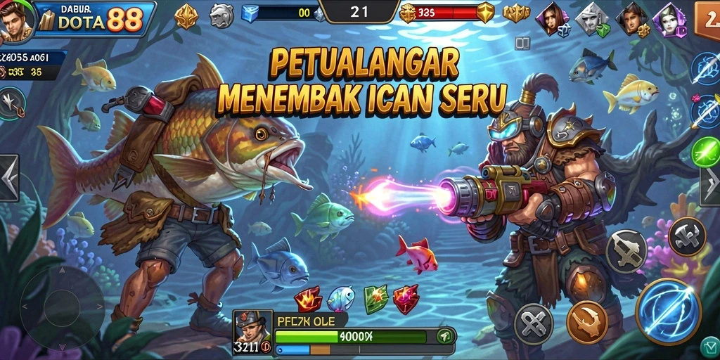 Screenshot utama DOTA88 menampilkan aksi tembak ikan yang seru.
