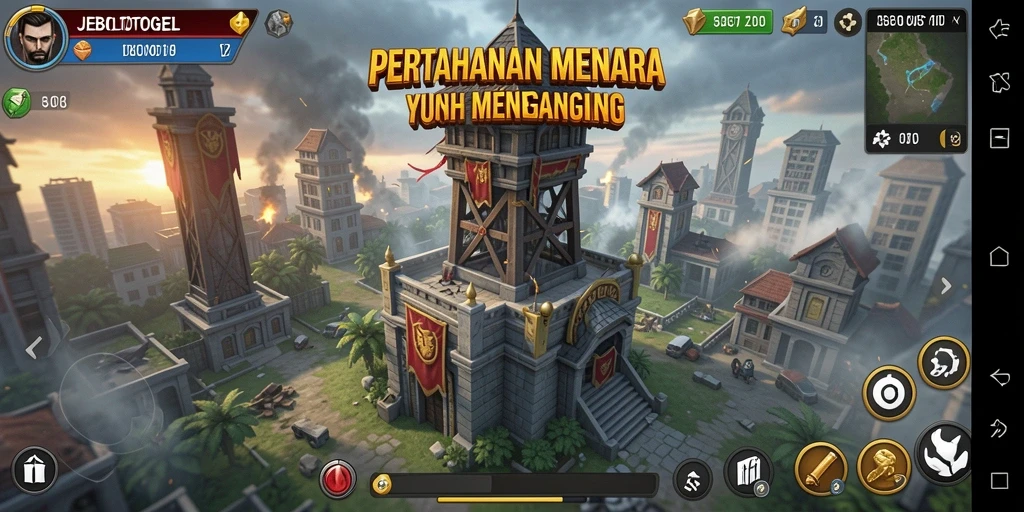 Tampilan gameplay seru dari JEBOLTOGEL dalam pertahanan menara.