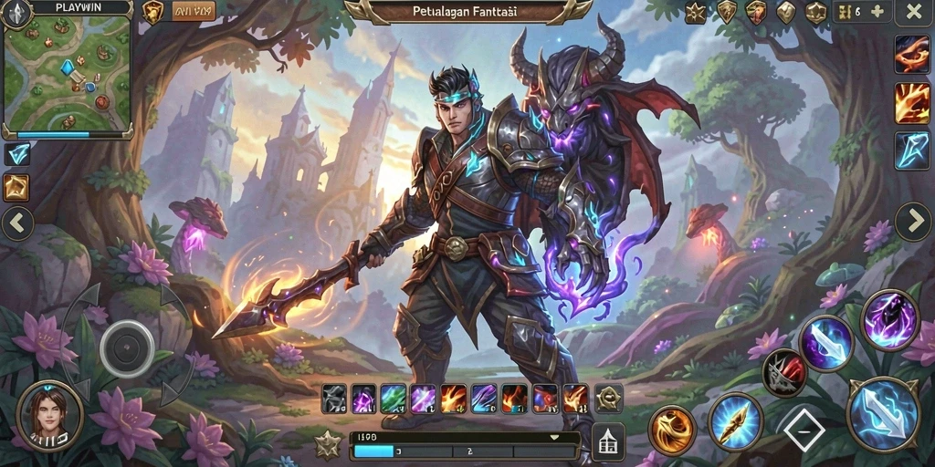 Tangkapan layar gameplay PLAYWIN menampilkan aksi pertempuran seru dan grafis memukau.