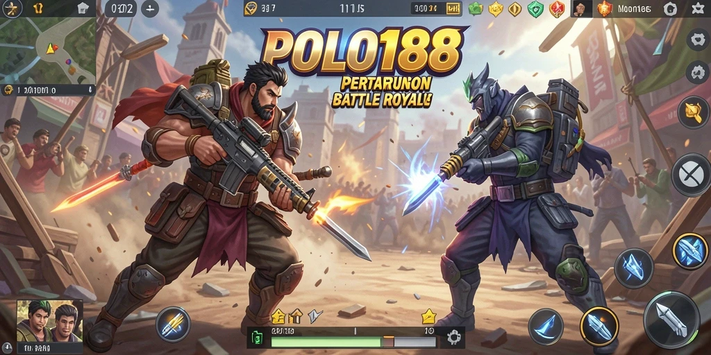 Screenshot gameplay POLO188 menunjukkan aksi seru dalam Battle Royale.
