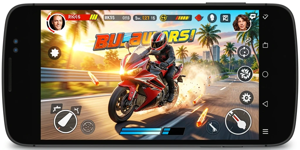 Screenshot menampilkan aksi balapan motor yang seru dan grafis memukau.