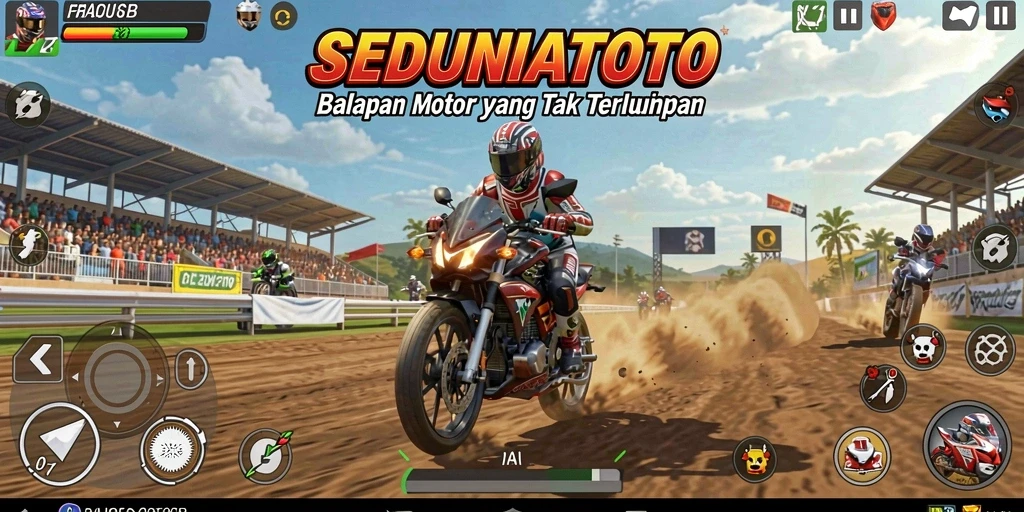 Tampilan gameplay mendebarkan dalam balapan motor SEDUNIATOTO.