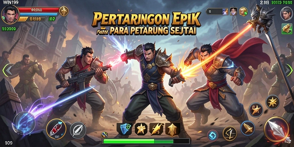 Tangkapan layar gameplay WIN199 menampilkan pertarungan yang menegangkan.