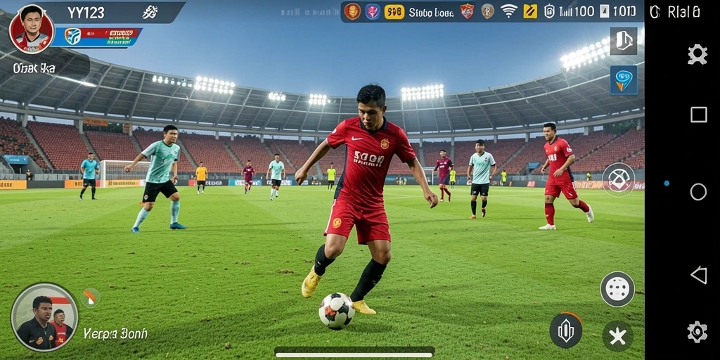 Screenshot gameplay YY123 menunjukkan aksi seru dalam permainan sepak bola.